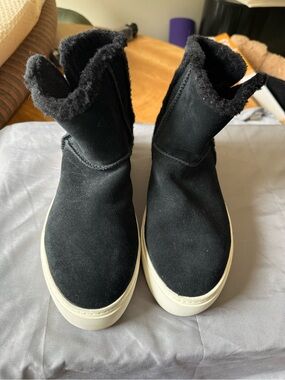 UGG Black Suede Slip-On Fur-Lined Ankle Booties